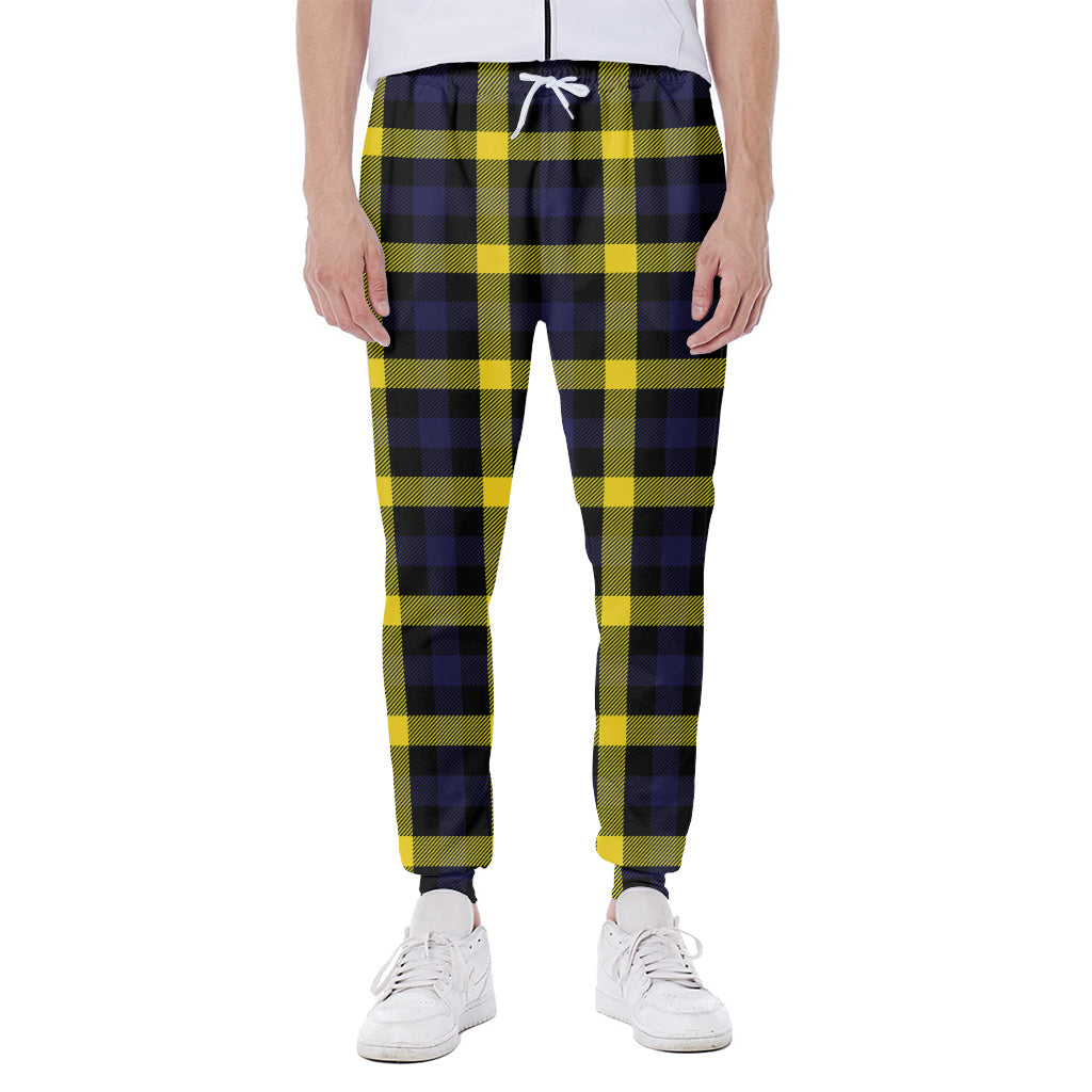 Yellow Navy And Black Plaid Print Scuba Joggers