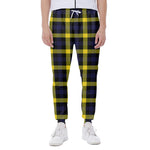Yellow Navy And Black Plaid Print Scuba Joggers
