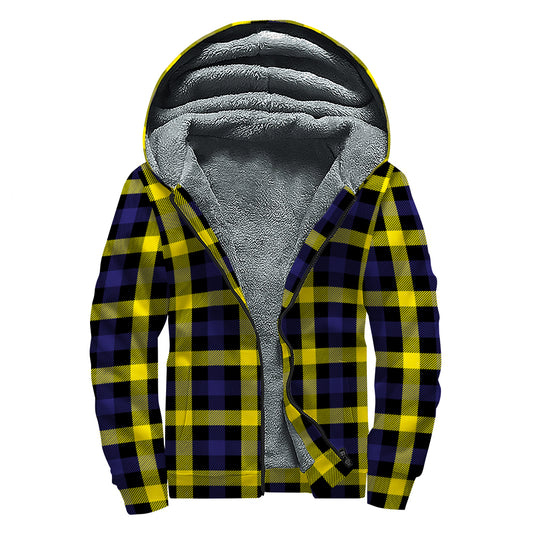 Yellow Navy And Black Plaid Print Sherpa Lined Zip Up Hoodie