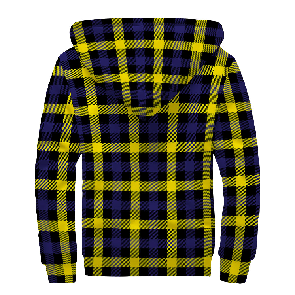 Yellow Navy And Black Plaid Print Sherpa Lined Zip Up Hoodie