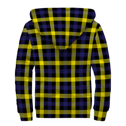 Yellow Navy And Black Plaid Print Sherpa Lined Zip Up Hoodie