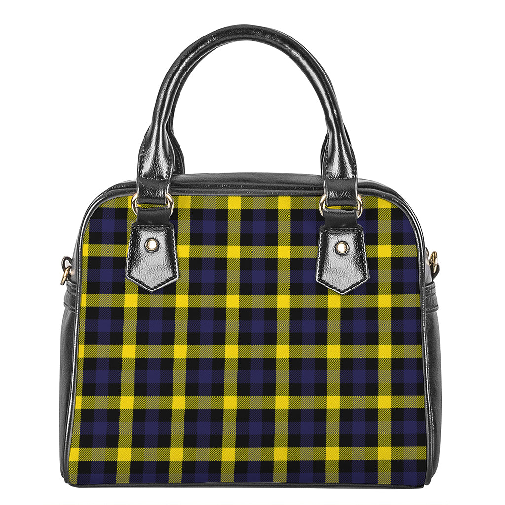 Yellow Navy And Black Plaid Print Shoulder Handbag