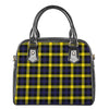 Yellow Navy And Black Plaid Print Shoulder Handbag