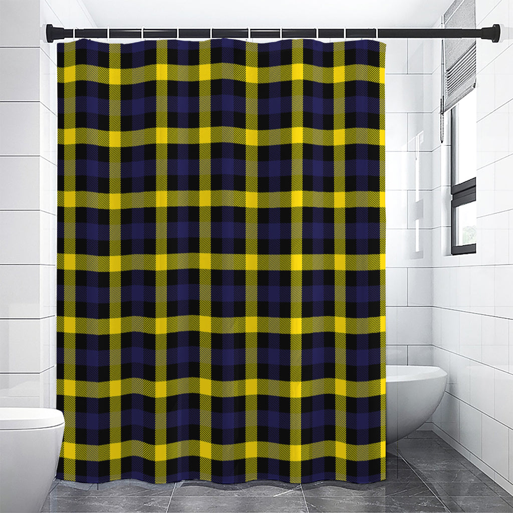 Yellow Navy And Black Plaid Print Shower Curtain