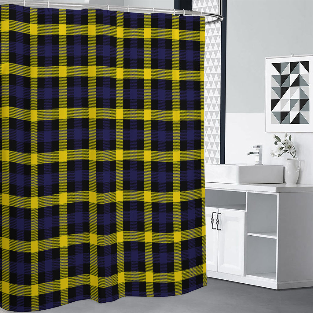 Yellow Navy And Black Plaid Print Shower Curtain