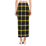 Yellow Navy And Black Plaid Print Side Slit Maxi Skirt