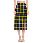 Yellow Navy And Black Plaid Print Side Slit Midi Skirt