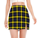 Yellow Navy And Black Plaid Print Side Slit Mini Skirt