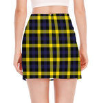 Yellow Navy And Black Plaid Print Side Slit Mini Skirt