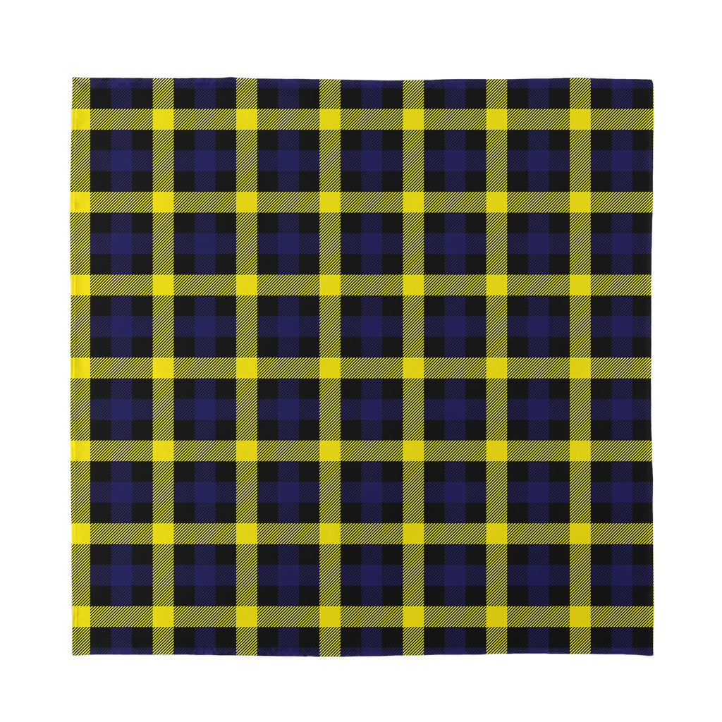 Yellow Navy And Black Plaid Print Silk Bandana