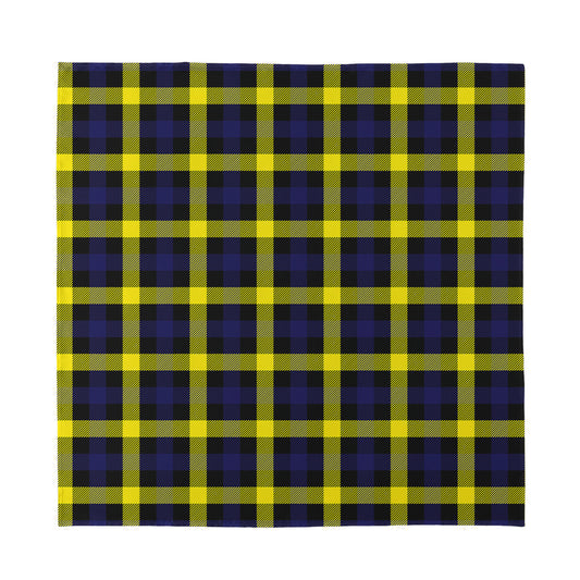 Yellow Navy And Black Plaid Print Silk Bandana