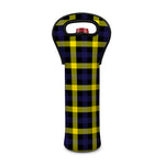Yellow Navy And Black Plaid Print Single Neoprene Wine Tote