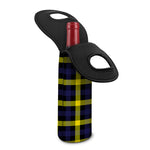 Yellow Navy And Black Plaid Print Single Neoprene Wine Tote