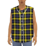 Yellow Navy And Black Plaid Print Sleeveless Baseball Jersey
