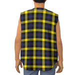 Yellow Navy And Black Plaid Print Sleeveless Baseball Jersey