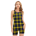 Yellow Navy And Black Plaid Print Sleeveless One Piece Swimsuit
