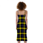 Yellow Navy And Black Plaid Print Slim Fit Midi Cami Dress