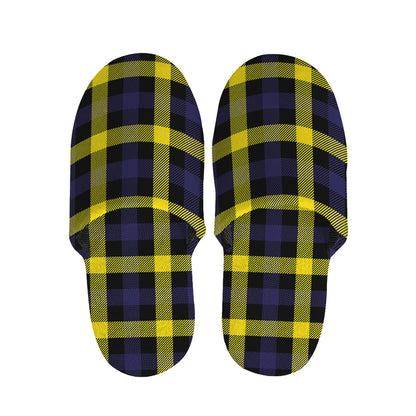 Yellow Navy And Black Plaid Print Slippers