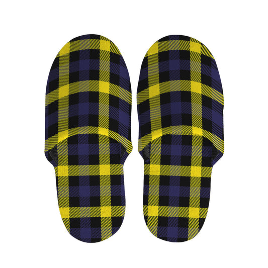 Yellow Navy And Black Plaid Print Slippers