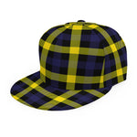 Yellow Navy And Black Plaid Print Snapback Cap