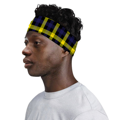 Yellow Navy And Black Plaid Print Sports Headband