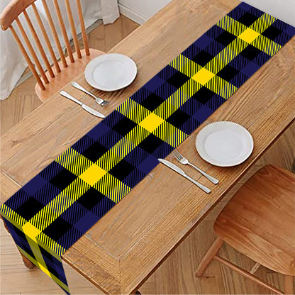 Yellow Navy And Black Plaid Print Table Runner