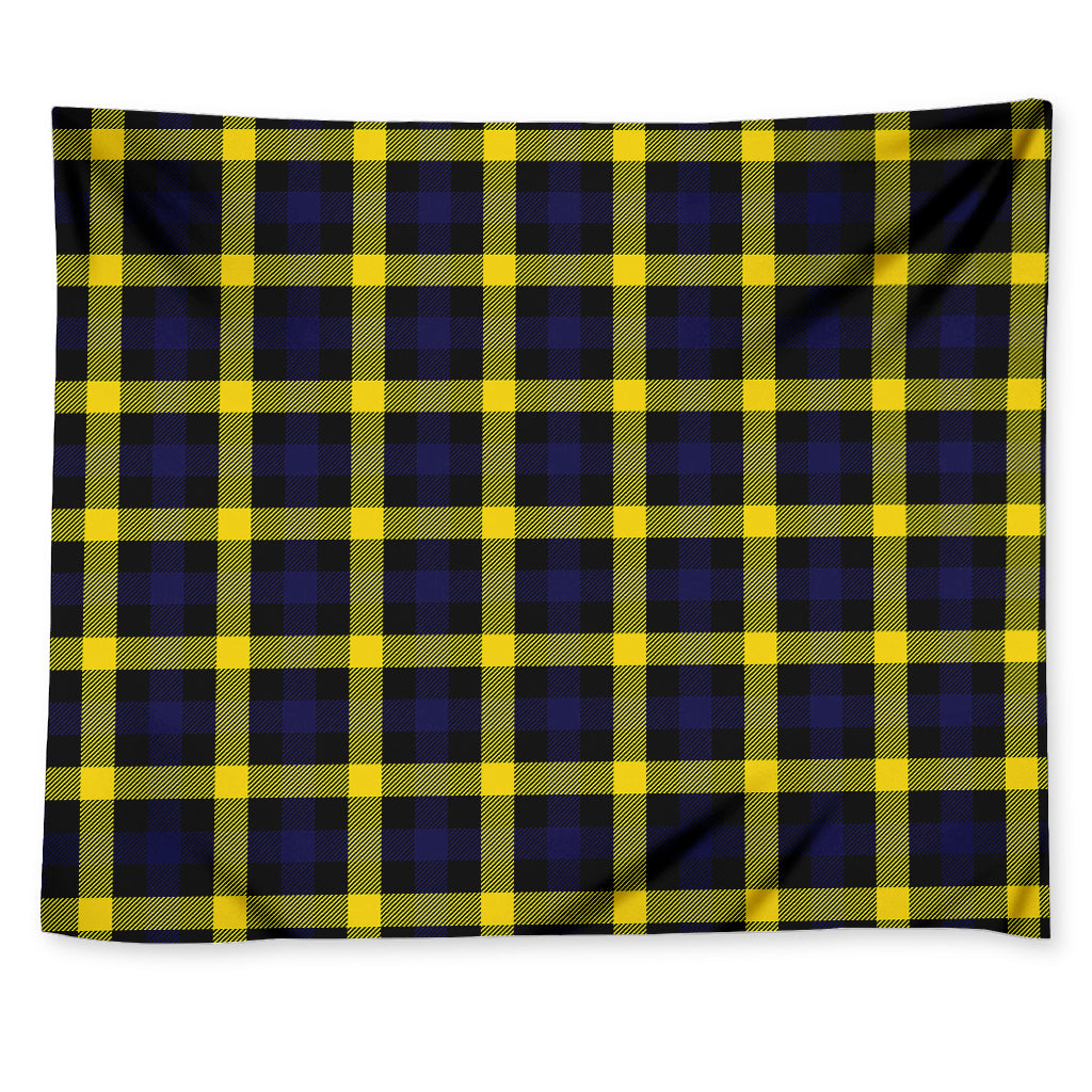 Yellow Navy And Black Plaid Print Tapestry