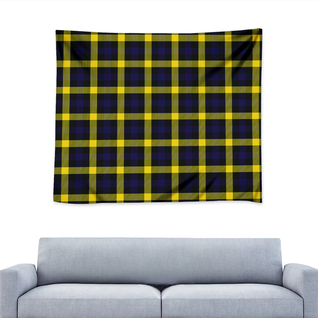Yellow Navy And Black Plaid Print Tapestry