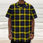 Yellow Navy And Black Plaid Print Textured Short Sleeve Shirt