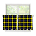 Yellow Navy And Black Plaid Print Tier Curtains