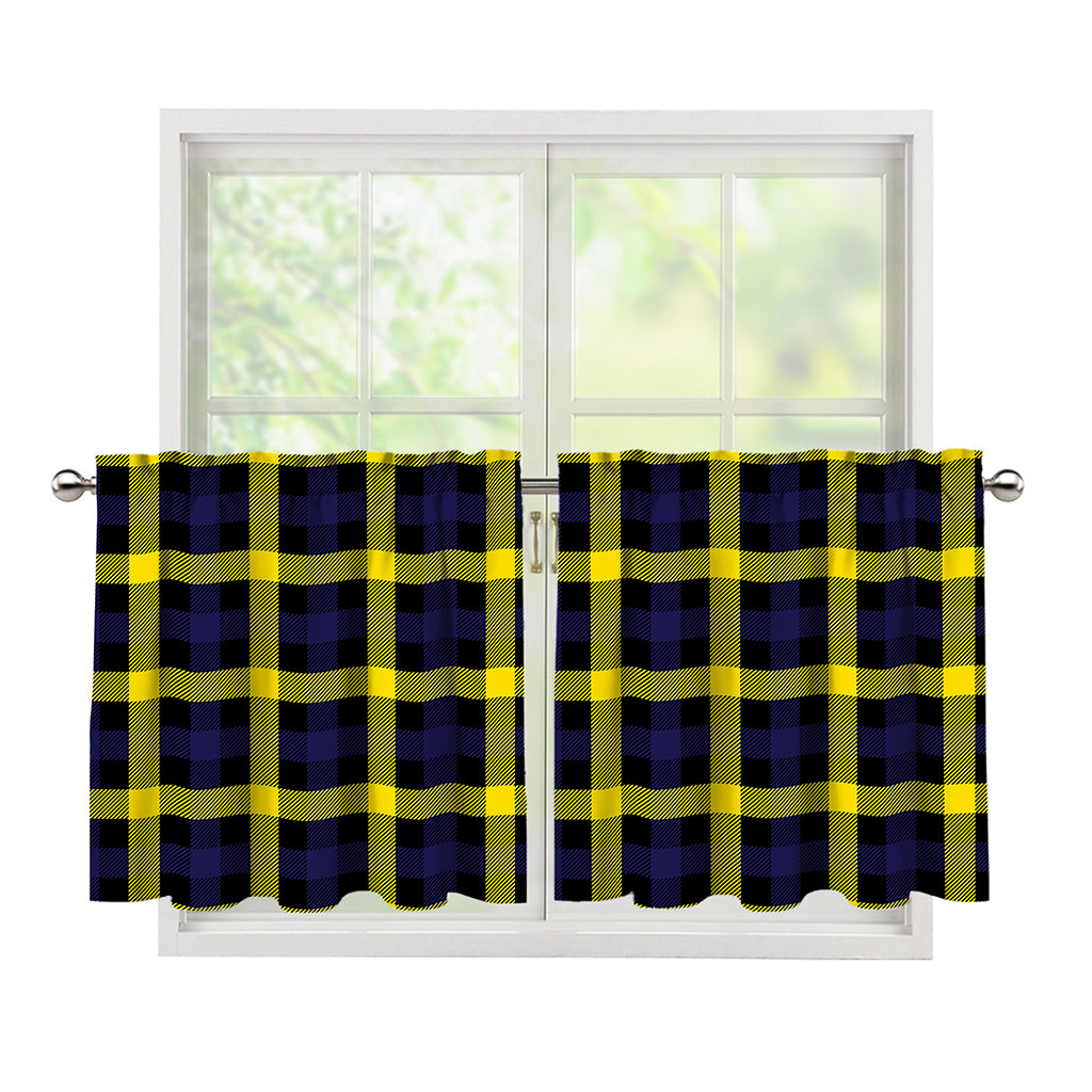 Yellow Navy And Black Plaid Print Tier Curtains