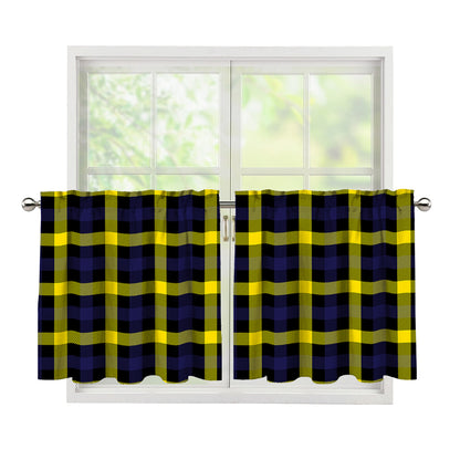 Yellow Navy And Black Plaid Print Tier Curtains