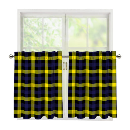 Yellow Navy And Black Plaid Print Tier Curtains