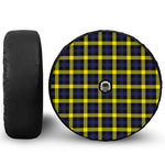 Yellow Navy And Black Plaid Print Tire Cover With Camera Hole