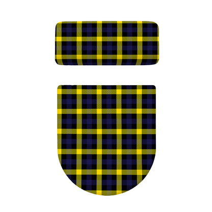 Yellow Navy And Black Plaid Print Toilet Lid And Tank Cover Set