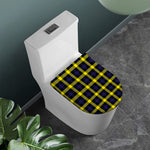 Yellow Navy And Black Plaid Print Toilet Lid Cover