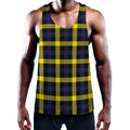 Yellow Navy And Black Plaid Print Men's Workout Tank Top