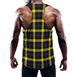 Yellow Navy And Black Plaid Print Training Tank Top