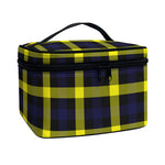 Yellow Navy And Black Plaid Print Travel Makeup Bag