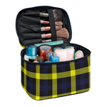 Yellow Navy And Black Plaid Print Travel Makeup Bag
