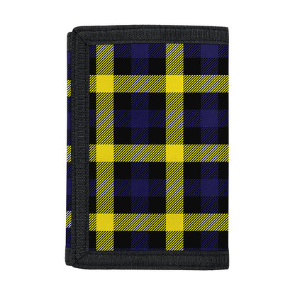 Yellow Navy And Black Plaid Print Trifold Wallet
