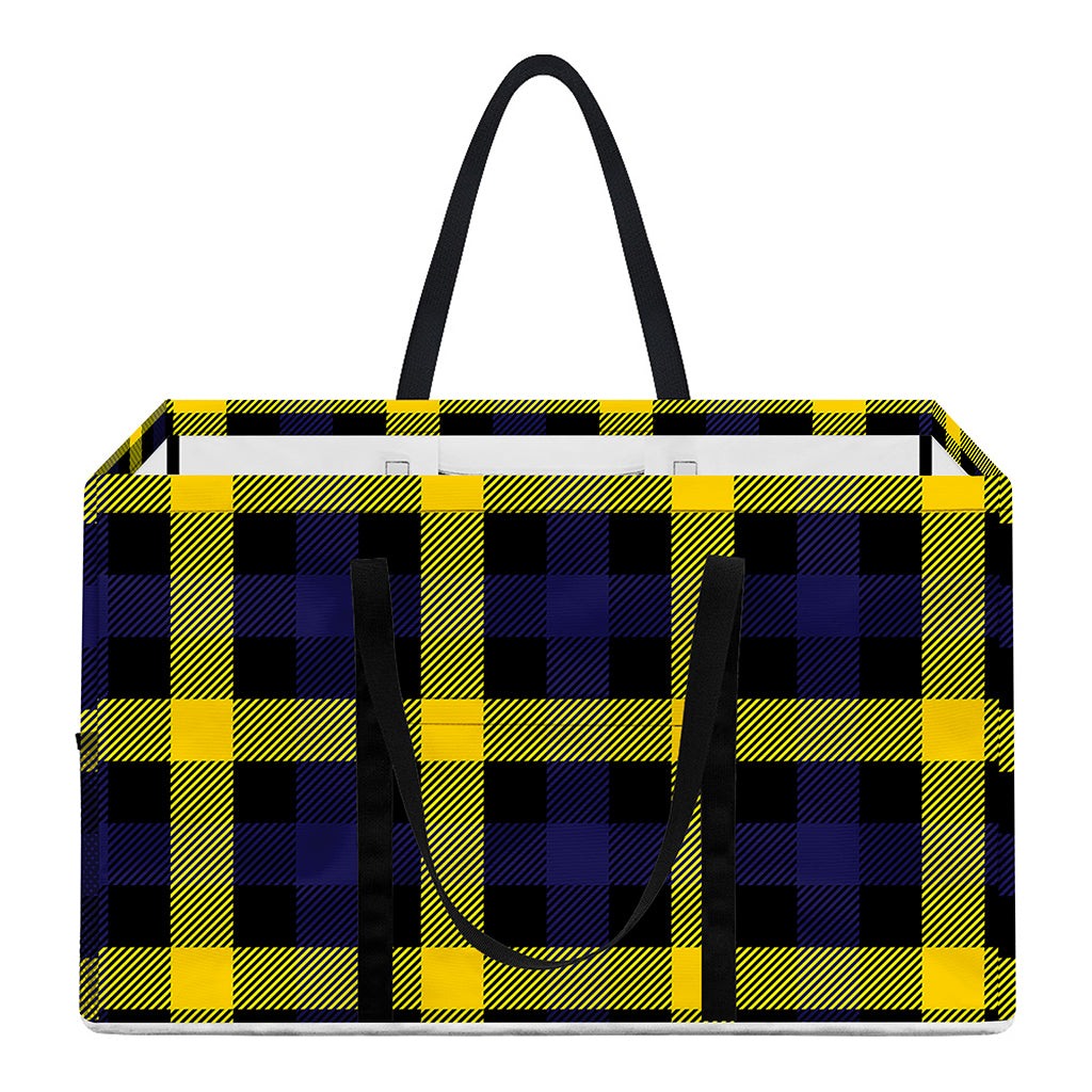 Yellow Navy And Black Plaid Print Utility Tote Bag