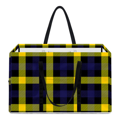 Yellow Navy And Black Plaid Print Utility Tote Bag
