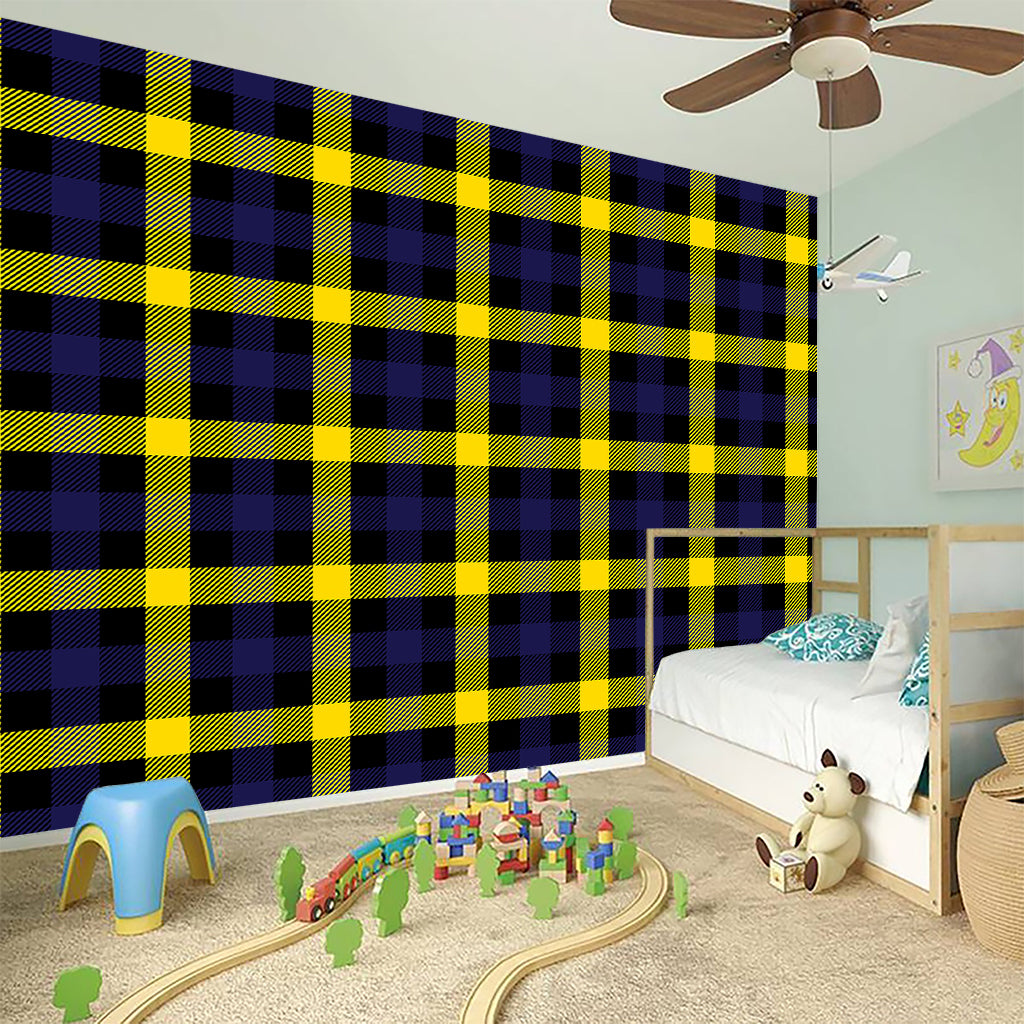 Yellow Navy And Black Plaid Print Wall Sticker