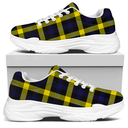 Yellow Navy And Black Plaid Print White Chunky Shoes