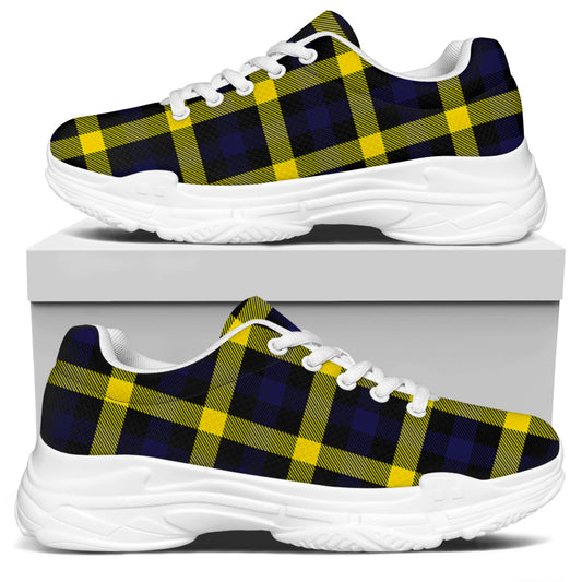 Yellow Navy And Black Plaid Print White Chunky Shoes