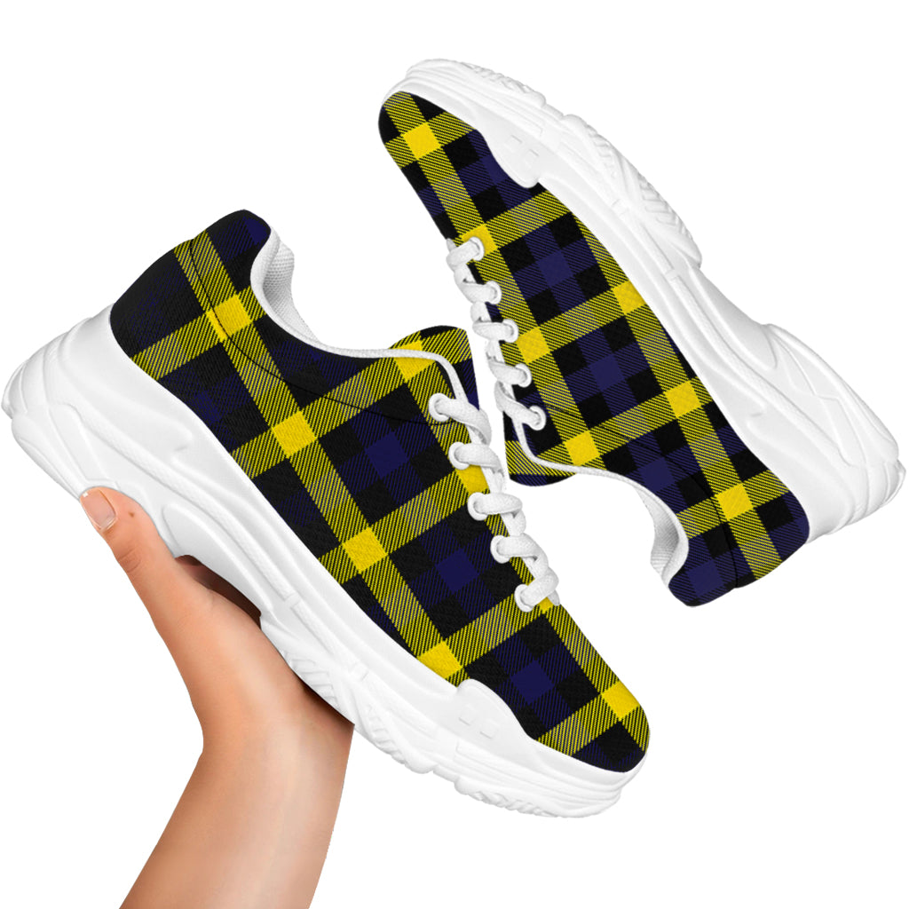 Yellow Navy And Black Plaid Print White Chunky Shoes