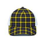 Yellow Navy And Black Plaid Print White Mesh Trucker Cap