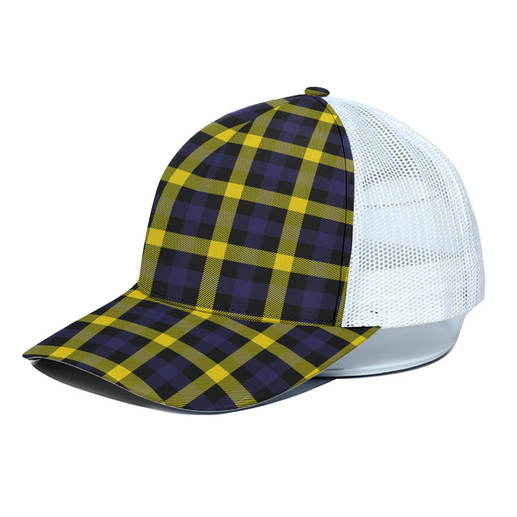 Yellow Navy And Black Plaid Print White Mesh Trucker Cap