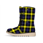 Yellow Navy And Black Plaid Print Winter Boots